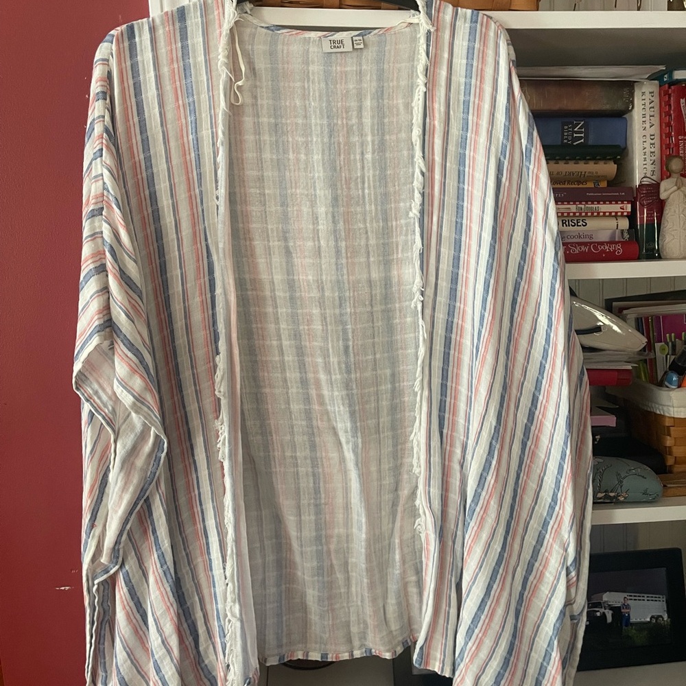 True Craft White and Blue Casual Kimono